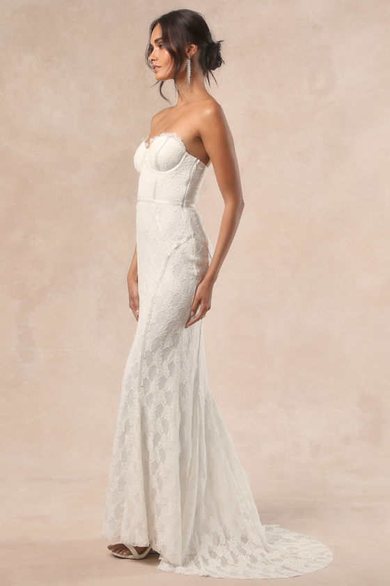 Lulus Imani White Lace Bustier Mermaid Maxi Dress