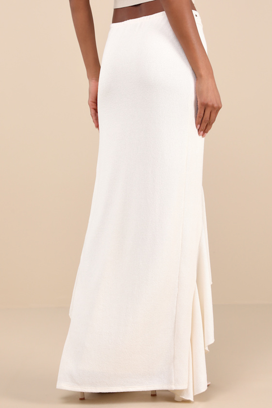 Lulus Eladia Ivory Knit Ruffled High-low Maxi Skirt