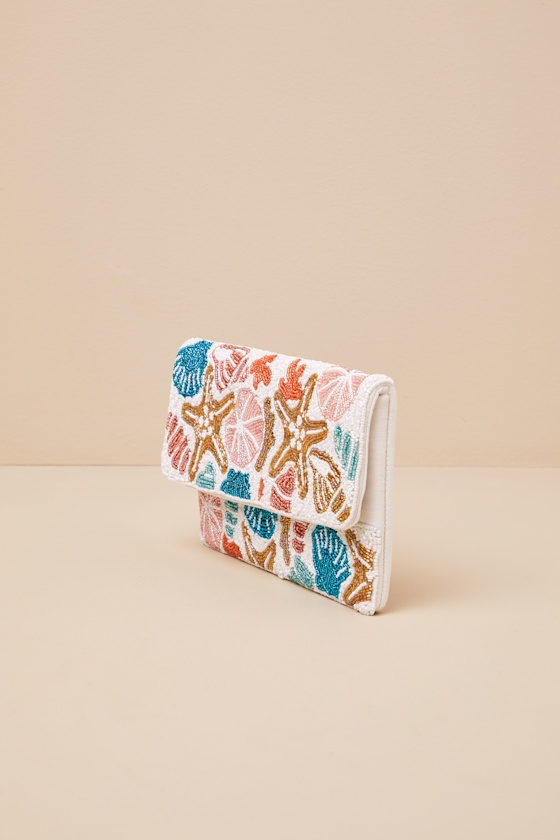 White Multi Beaded Clutch - Beaded Seashell Clutch - Clutch - Image 4