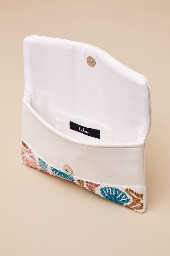 White Multi Beaded Clutch - Beaded Seashell Clutch - Clutch - Image 6