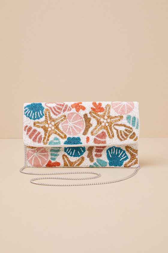 White Multi Beaded Clutch - Beaded Seashell Clutch - Clutch - Image 7