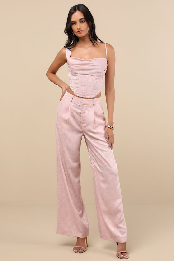Karee Blush Pink Satin High-Rise Trousers 3