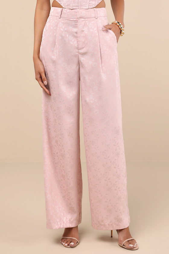Karee Blush Pink Satin High-Rise Trousers