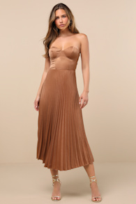 Irelyn Light Brown Satin Bustier Midi Dress 5