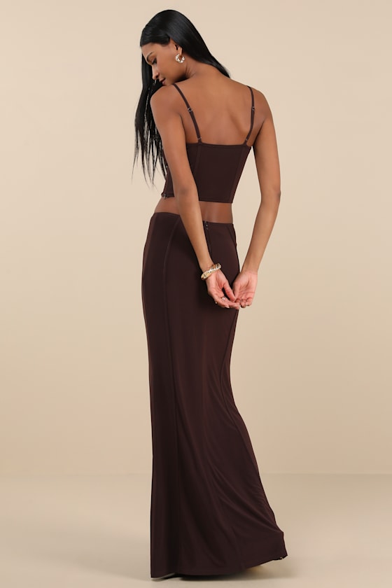 Lulus Skyela Dark Brown Bustier Two-piece Maxi Dress