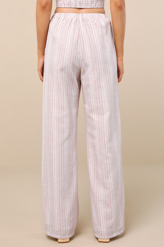 Lulus Anahita Cream And Red Striped Mid-rise Straight Leg Pants