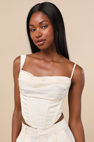 Karee Ivory Satin Asymmetrical Bustier Top 1