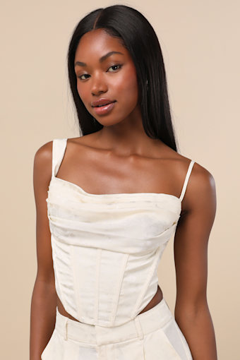 Karee Ivory Satin Asymmetrical Bustier Top 1