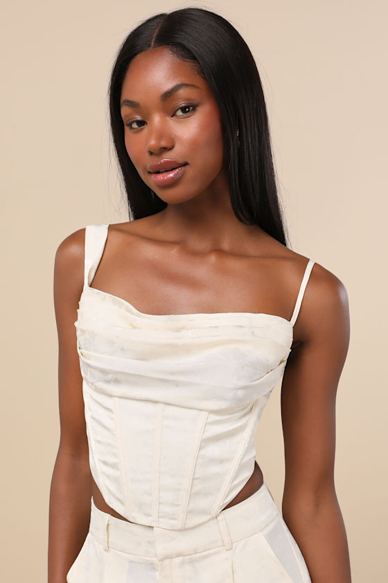 Karee Ivory Satin Asymmetrical Bustier Top 1