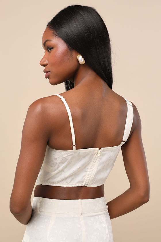 Karee Ivory Satin Asymmetrical Bustier Top 2