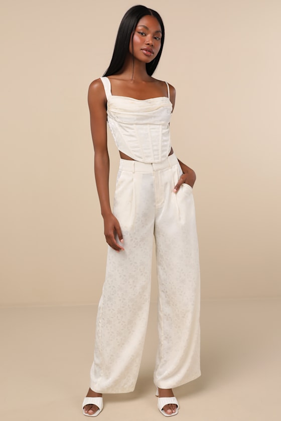 Lulus Karee Ivory Satin Asymmetrical Bustier Top