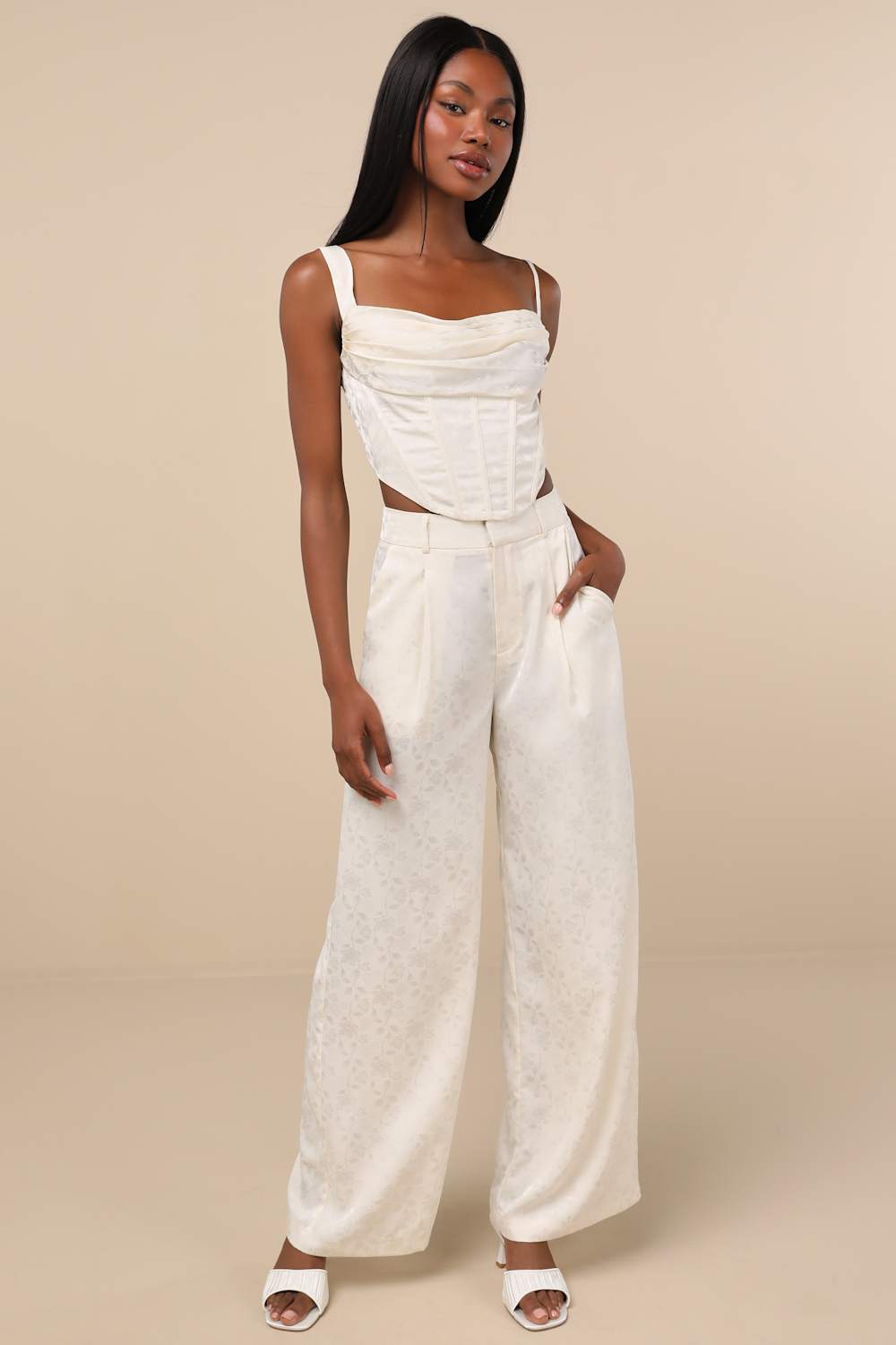 Karee Ivory Satin Asymmetrical Bustier Top