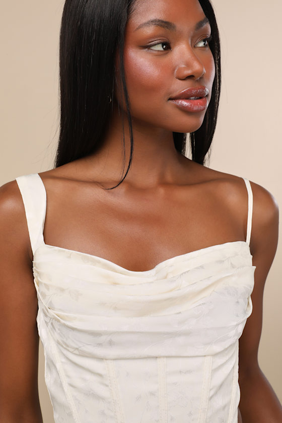 Lulus Karee Ivory Satin Asymmetrical Bustier Top