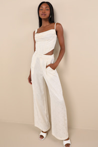 Karee Ivory Satin High-Rise Trousers 1