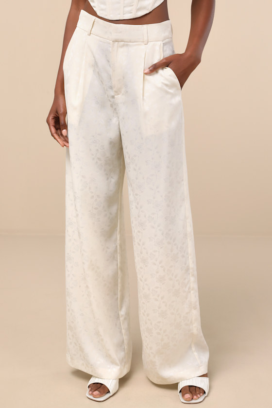 Lulus Karee Ivory Satin High-rise Trousers
