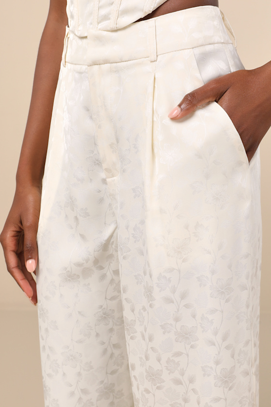 Lulus Karee Ivory Satin High-rise Trousers