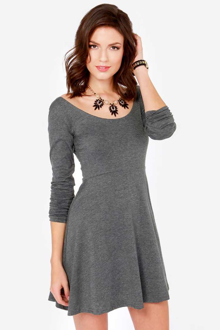 knee length dresses for ladies Cozy Prep Collared Long Sleeve Knit Skater Dress