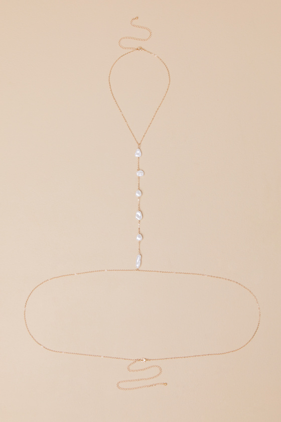 Delphia Gold Pearl Body Chain Harness 1