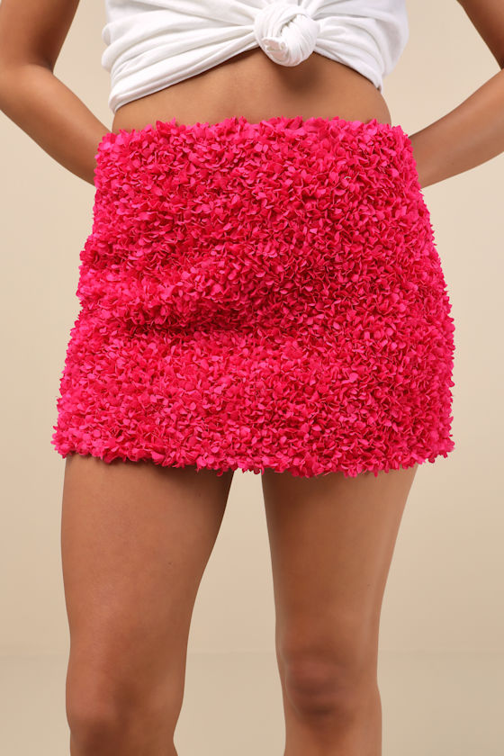 Lulus Calantha Magenta 3d Floral Micro Mini Skirt