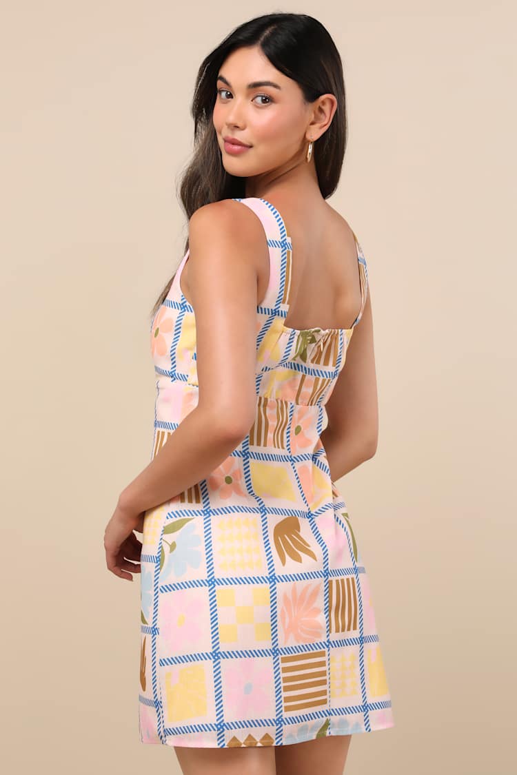 Cosette Beige Multi Print Sleeveless Mini Dress