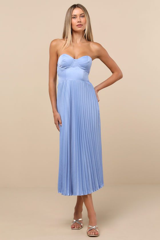 Lulus Irelyn Dusty Blue Satin Bustier Midi Dress