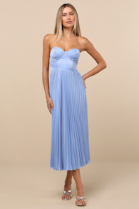 Irelyn Dusty Blue Satin Bustier Midi Dress 1