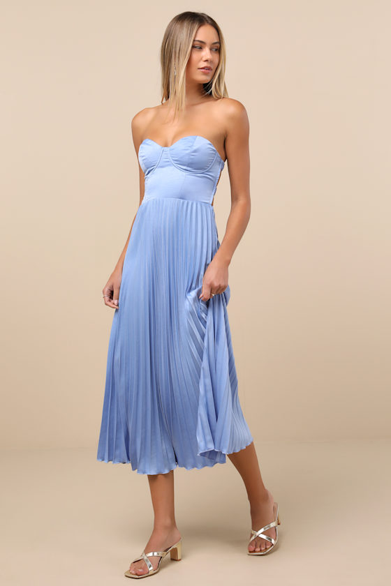 Lulus Irelyn Dusty Blue Satin Bustier Midi Dress