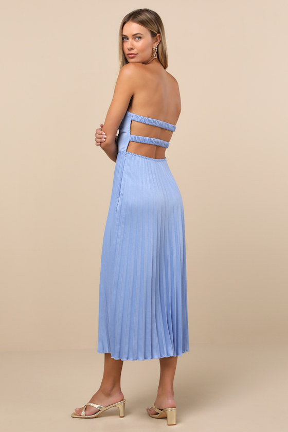 Lulus Irelyn Dusty Blue Satin Bustier Midi Dress