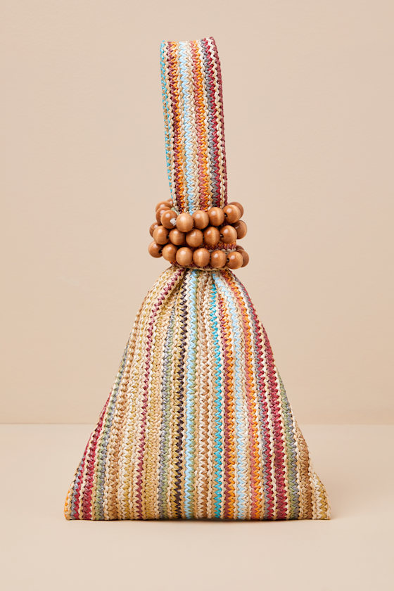 Carey Tan Multi Striped Raffia Wrislet Bag 3