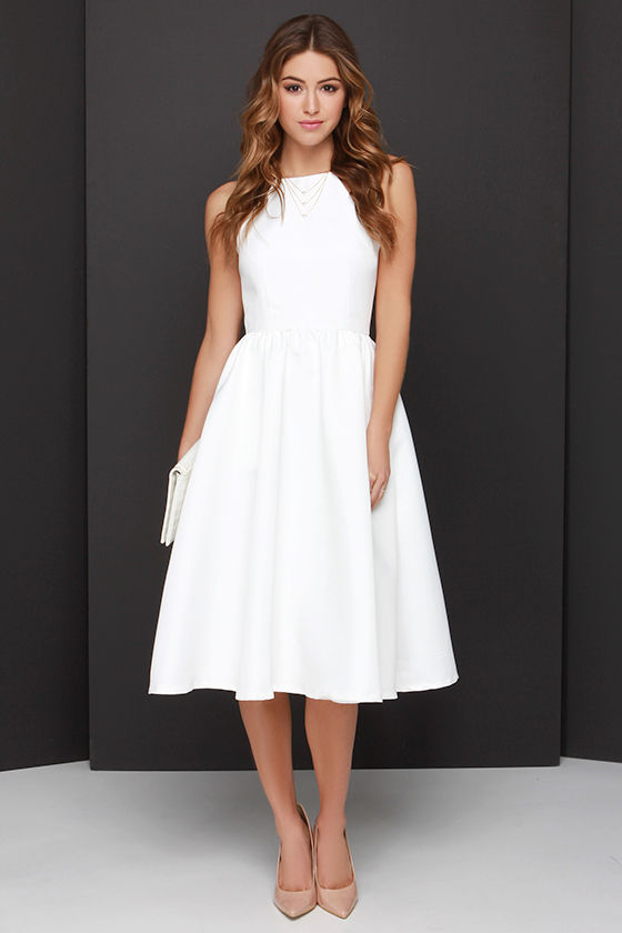 classy white midi dress