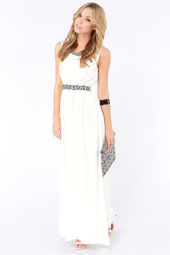 Highs and Bows Embroidered Ivory Maxi Dress