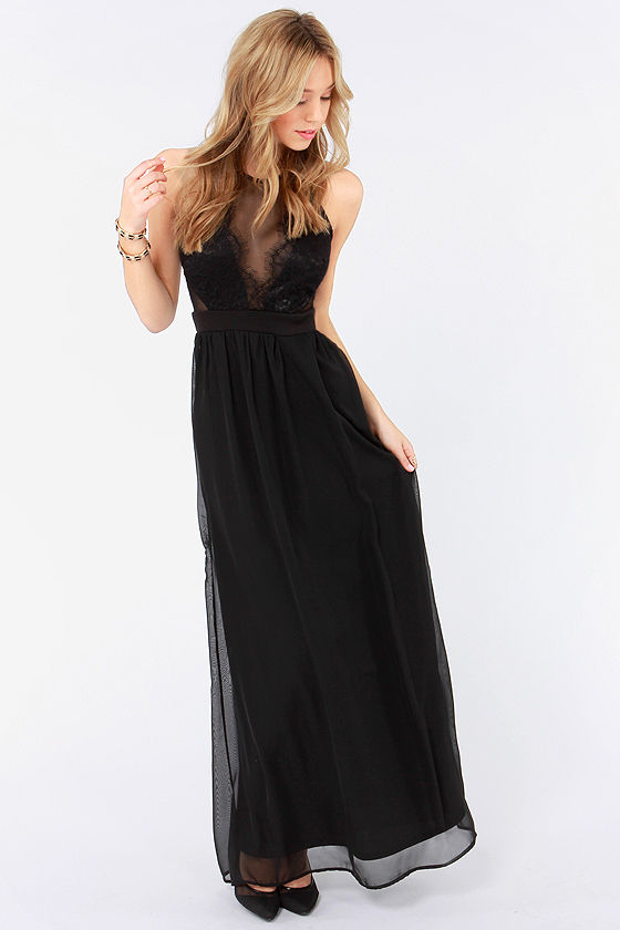 LULUS Exclusive Pleased as Plunge Black Maxi Dress 1