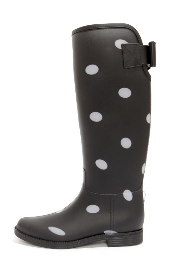 black and white polka dot rain boots