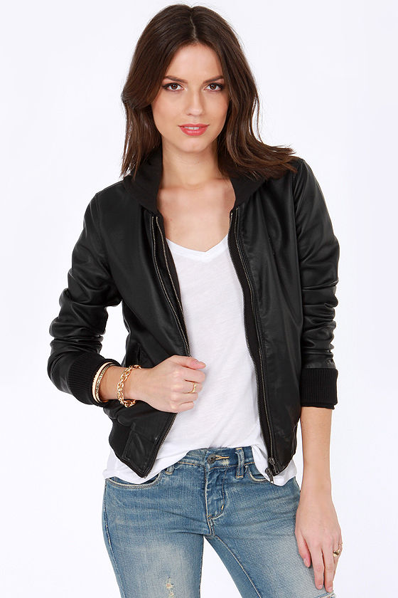 Obey Danger Zone Bomber Jacket Black Jacket Vegan Leather Jacket