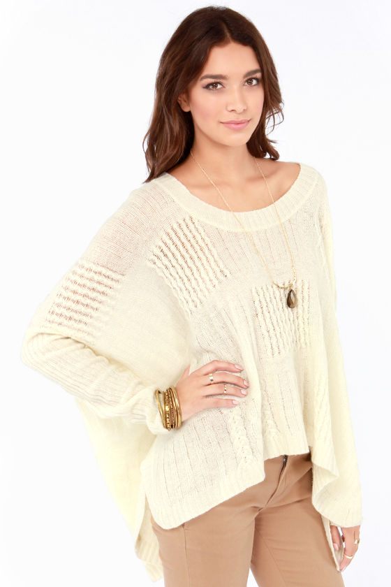 Cute Cream Sweater Oversized Sweater Cable Knit Sweater Cable