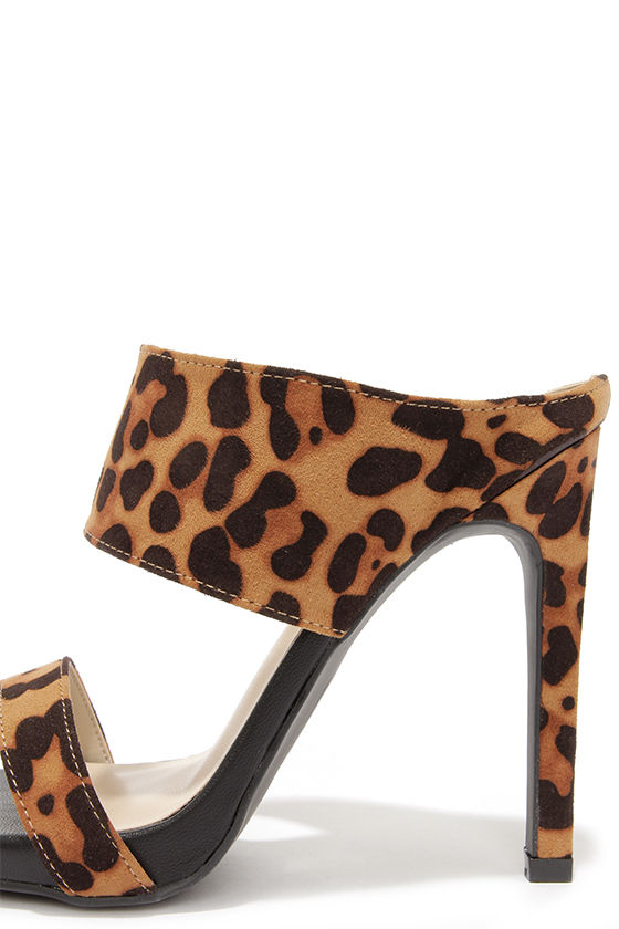 Cute Leopard Mules Peep Toe Heels Mules Leopard Heels 31.00