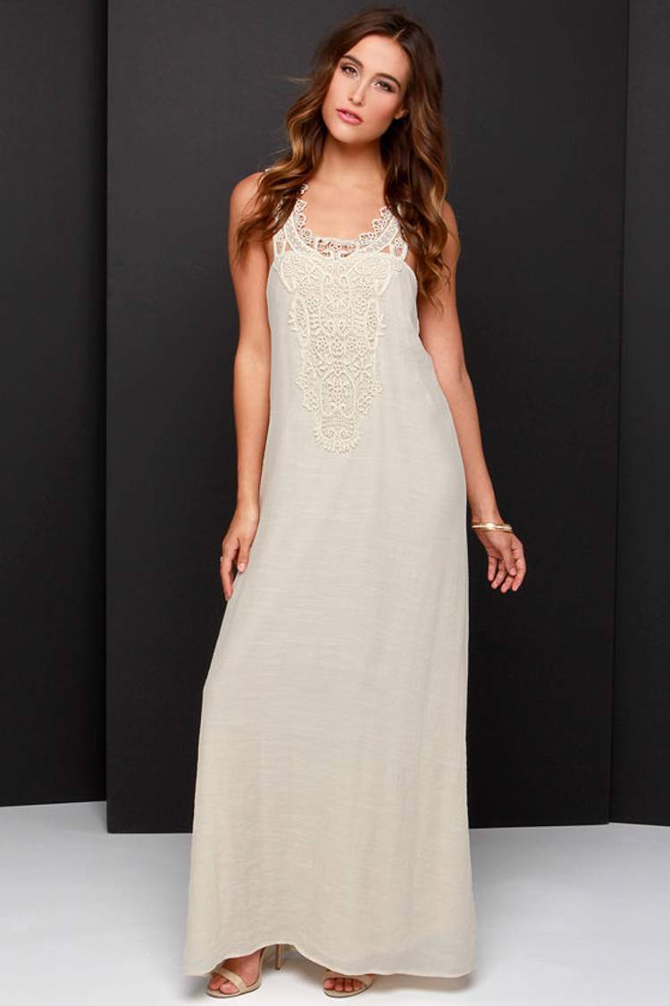 Lovely Cream Dress - Maxi Dress - Lace Dress - $47.00