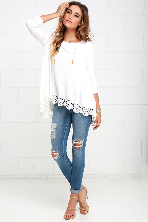 Just Like Vacation Ivory Long Sleeve Top