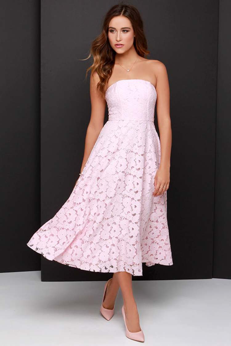 BB Dakota Alva Dress - Light Pink Dress - Lace Dress - Midi Dress - $129.00  - Lulus