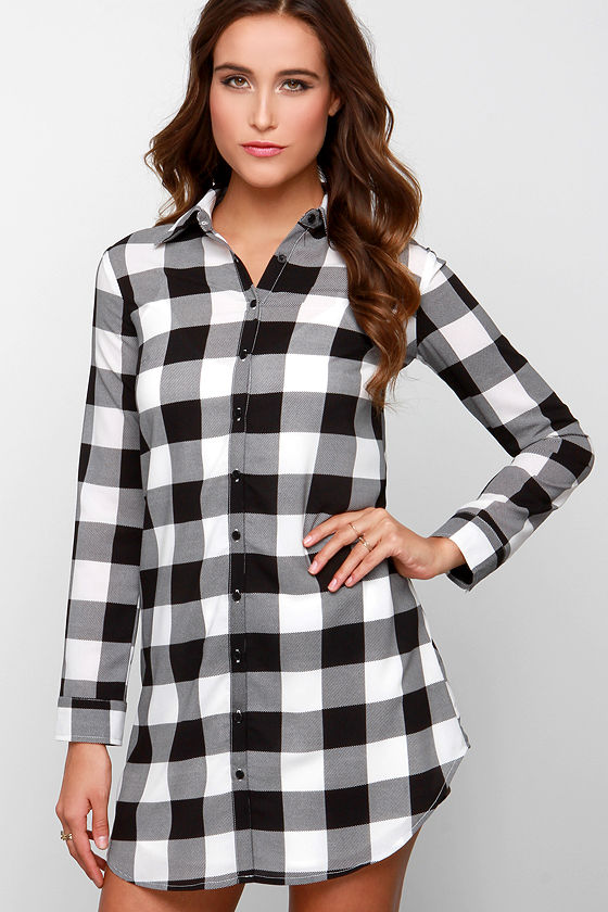 black and white checkered dress outfit