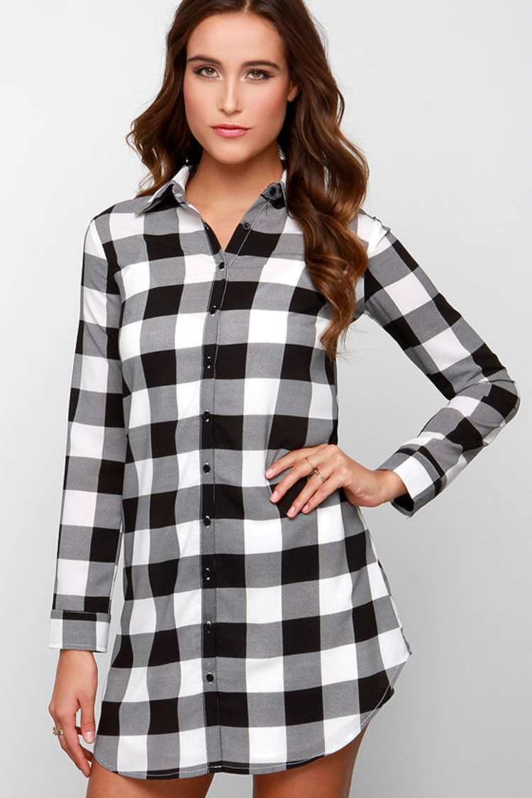Cute Plaid Dress - Shirt Dress - Black and White Dress - $74.00 - Lulus