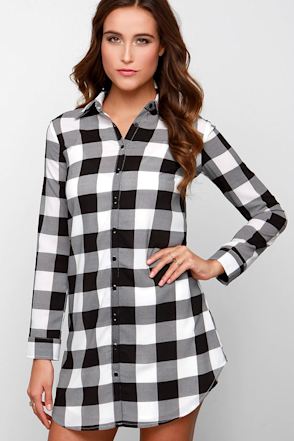 BB Dakota Tanwyn Black and White Plaid Shirt Dress