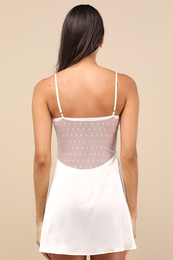 Damilia Ivory Sheer Lace Satin Lingerie Slip 2