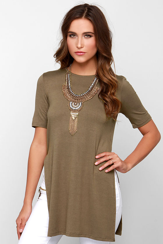 Chic Olive Green Top - Tunic Top - Side Slit Top - $35.00 - Lulus