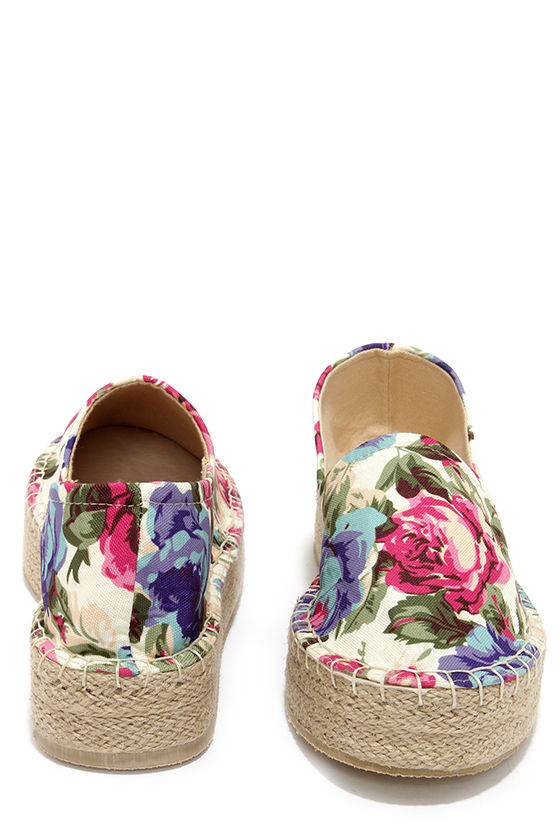 Beige Breathable Flower Print Shoes Flax Linen OldCom Womens Espadrilles Casual Lightweight