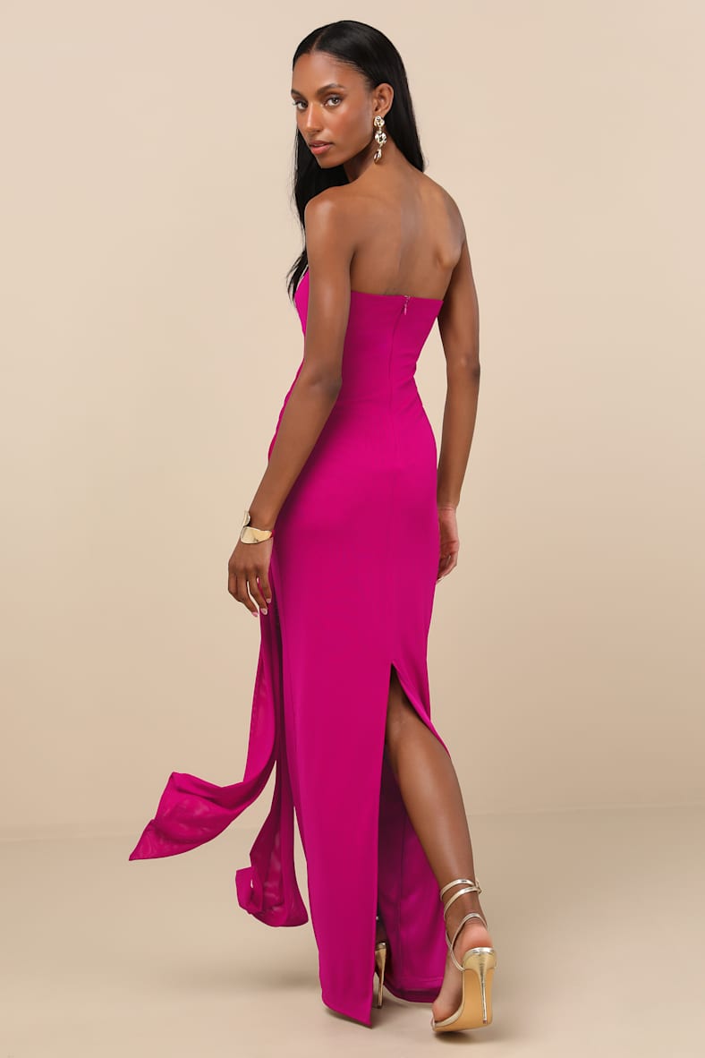 Kaisla Magenta Knotted Strapless Mermaid Maxi Dress