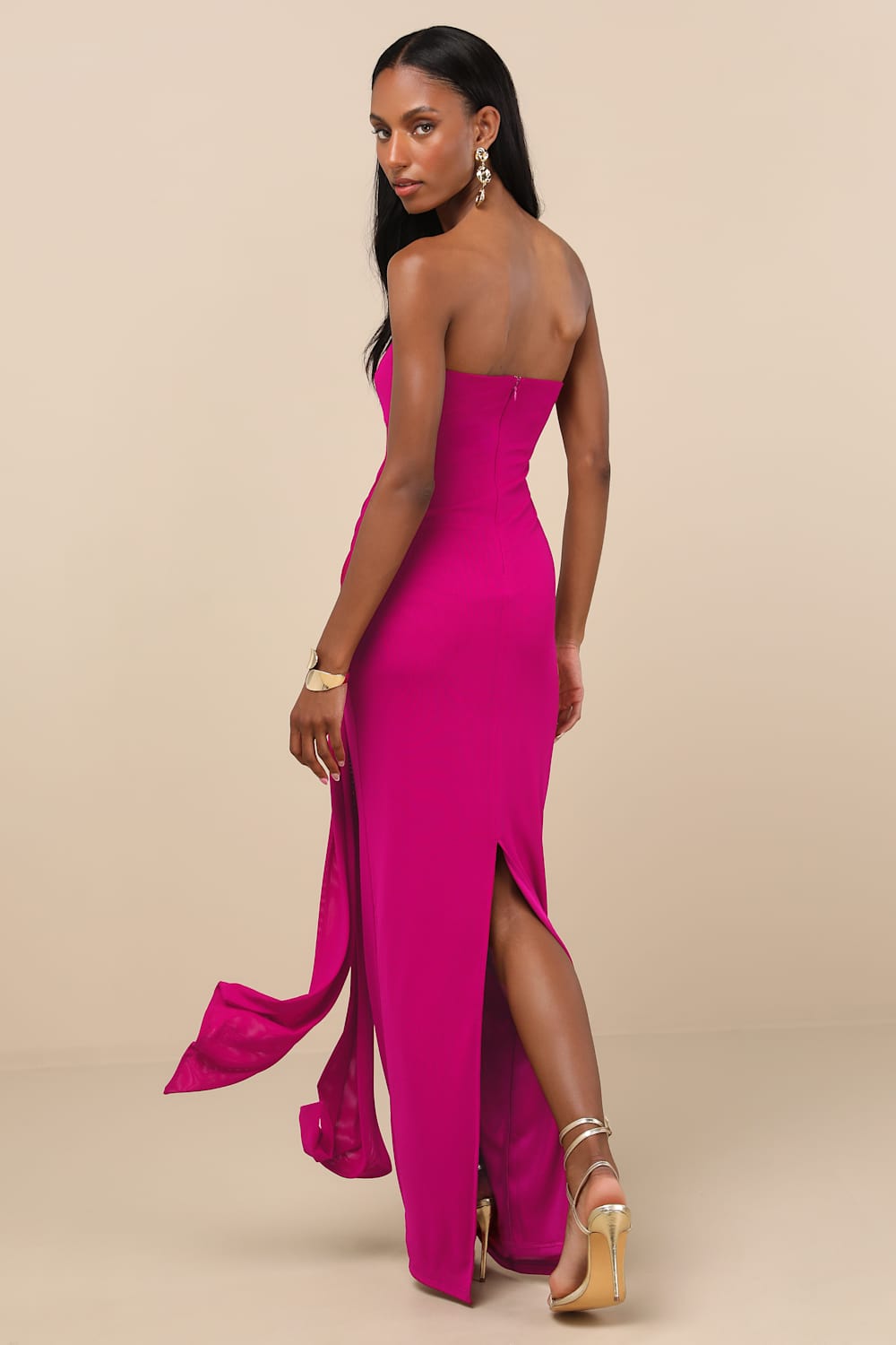 Kaisla Magenta Knotted Strapless Mermaid Maxi Dress