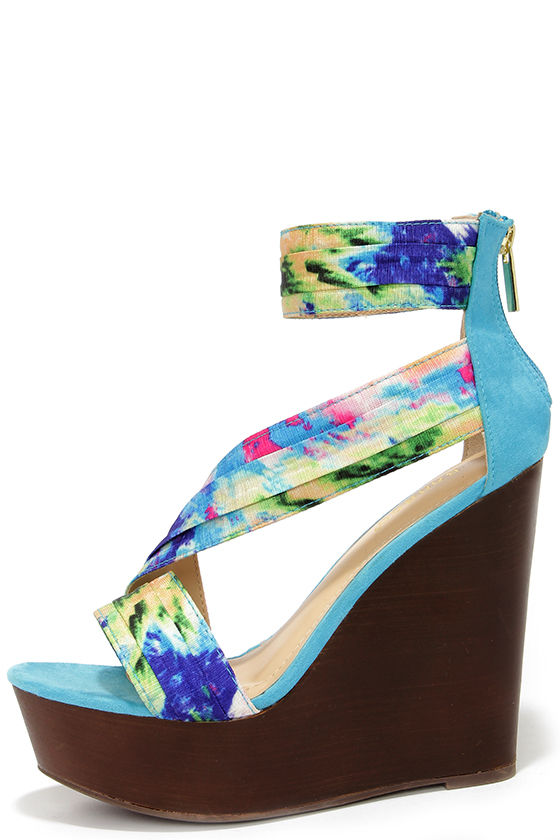 Pretty Blue Wedges - Print Wedges - Ankle Strap Wedges - $39.00 - Lulus