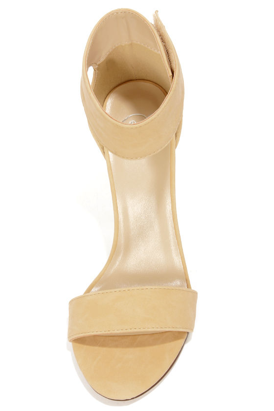 Cute Beige Shoes Ankle Strap Heels Peep Toe Heels 23.00