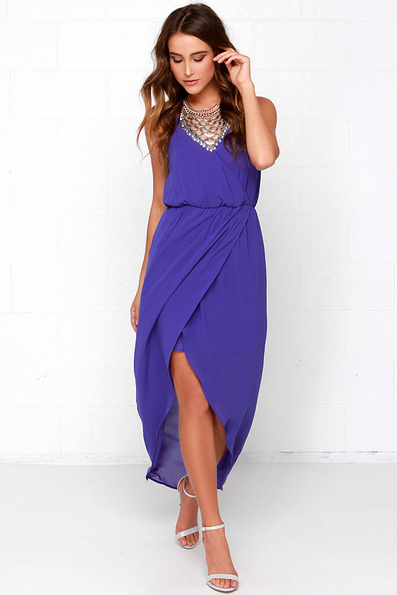 Chic Royal Blue Dress - Maxi Dress - Wrap Dress - $44.00
